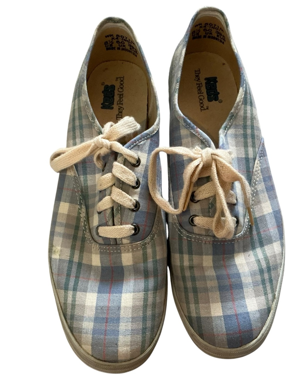 Vintage 80s Keds champion women’s sneakers blue plaid canvas lace up shoes